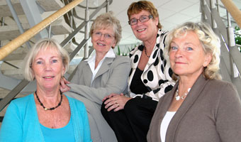 Forskningsmiljön Välfärd och välbefinnande har fått fyra nya docenter i ett slag: Gun Paulsson, Evy Lidell, Barbro Arvidsson och Lotta Linge. Bild: Annika Johansson.