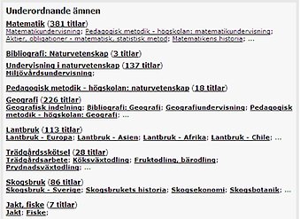 Bläddra i ämnesträdet