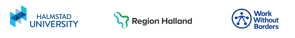 Logos for Halmstad University, Region Halland, Work Without Borders.