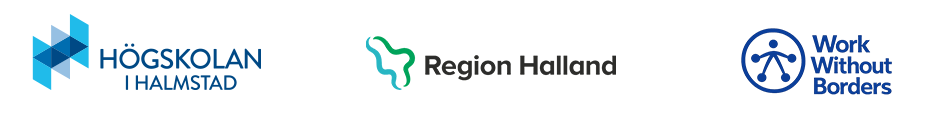 Logotyper för Högskolan i Halmstad, Region Halland, Work Without Borders.