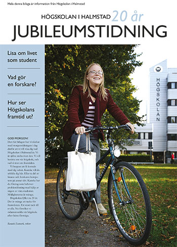 Omslag till tidning, kvinna med cykel.