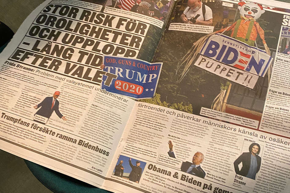 An open newspaper with an article about the presidential election in the USA 2020.