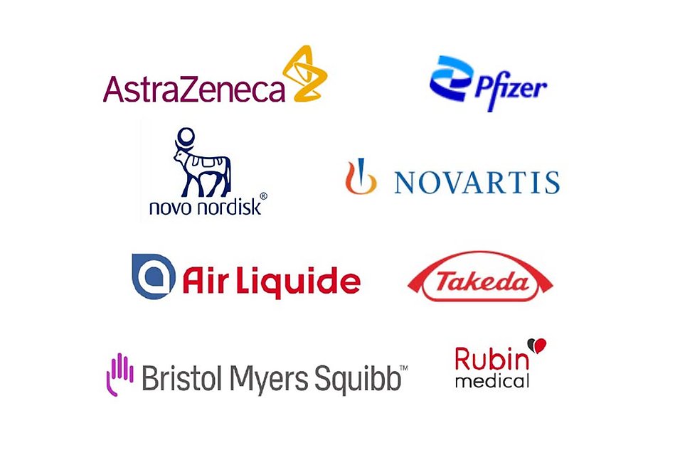 Eight company logotypes
