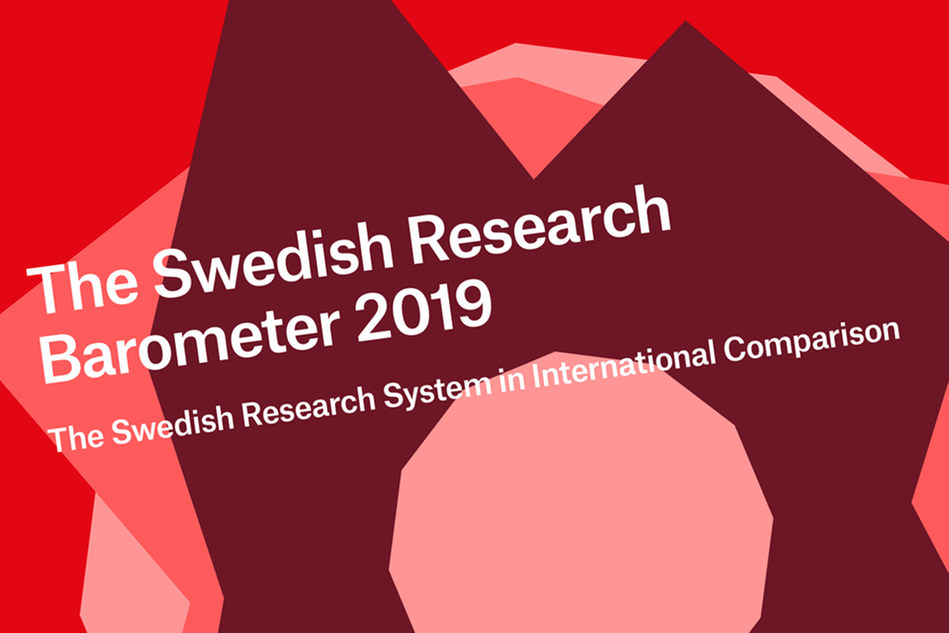 Red in different layers, text "The Swedish Research Barometer".