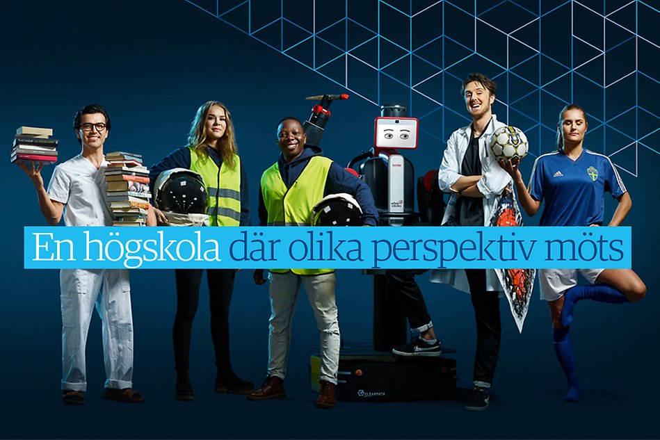 En bild med texten "En Högskola där olika perspektiv möts"