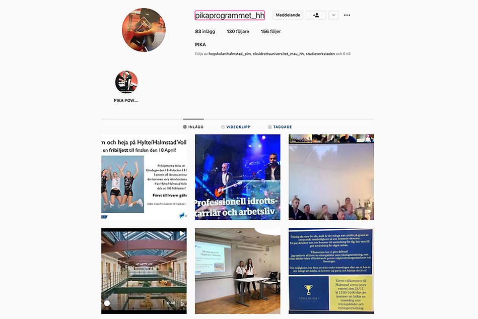 Skärmdump från Professionell idrottskarriär och arbetslivs Instagramkonto. Foto.