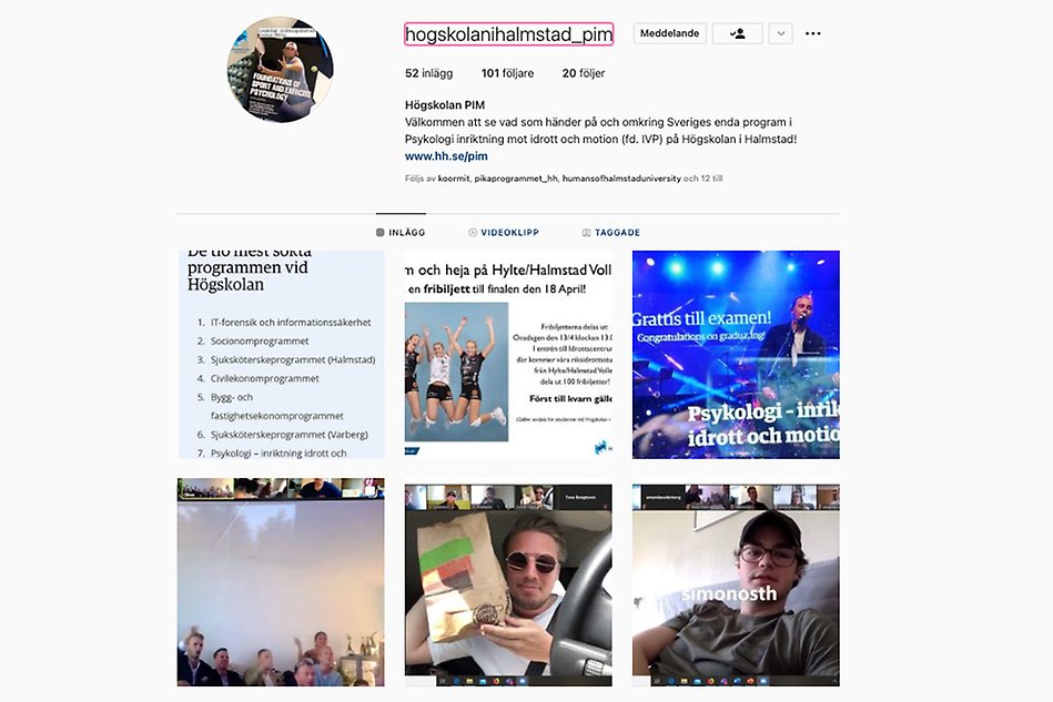 Skärmdump från Professionell idrottskarriär och arbetslivs Instagramkonto. Foto.