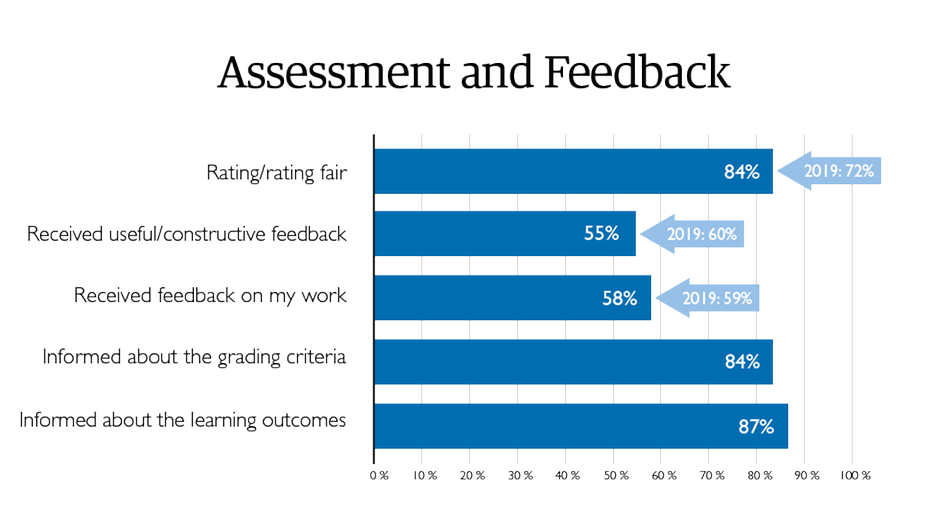 The picture shows a horisontal bar chart of the different parts of the index area Assessment and feedback. Graphics