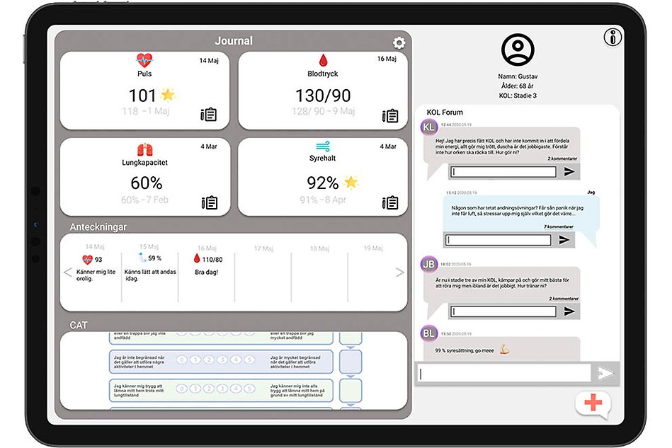 Surfplatta med medicinsk information om KOL-patient.