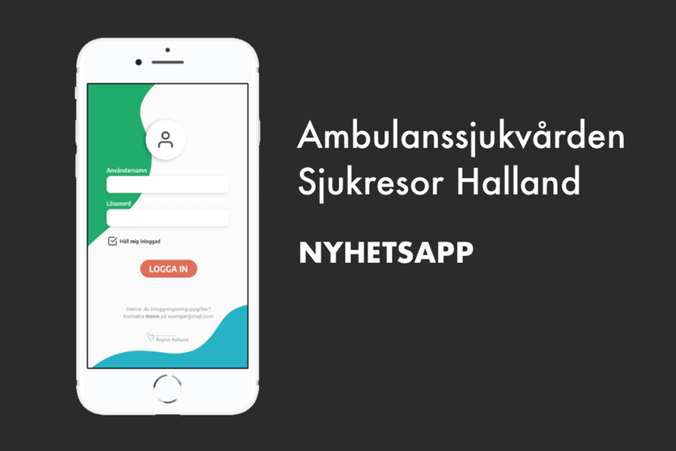 En illustrerad smart telefon som visar en inloggningssida med Region Hallands logotyp i nederkant.