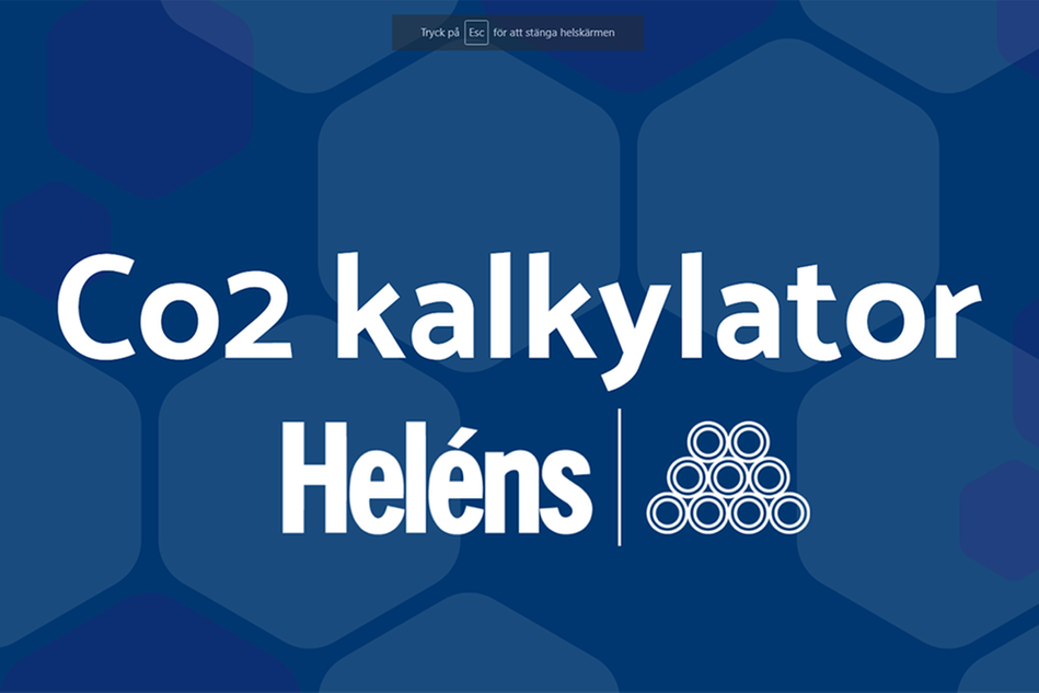 Blå bakgrund, texten Co2-kalkylator Heléns rör.