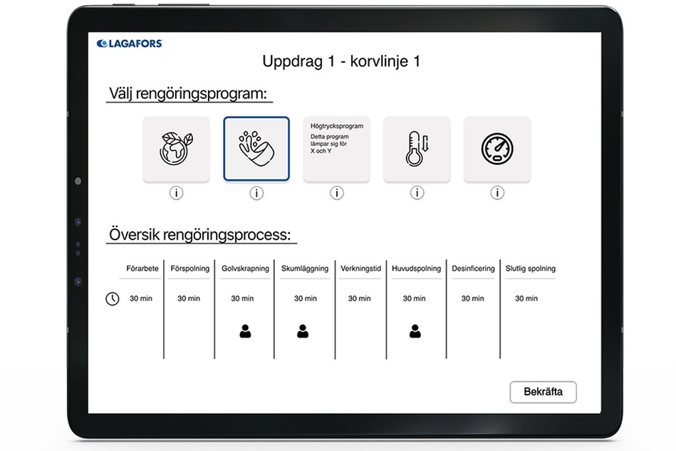 Surfplatta som visar digitalt gränssnitt för att styra rengöringsrobot.