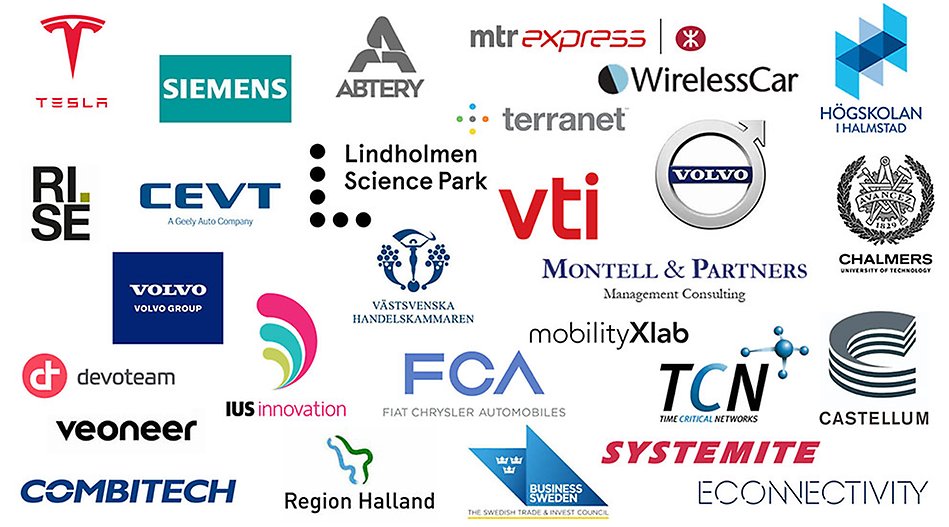A collage of logotypes from companies and organisations. Illustration.