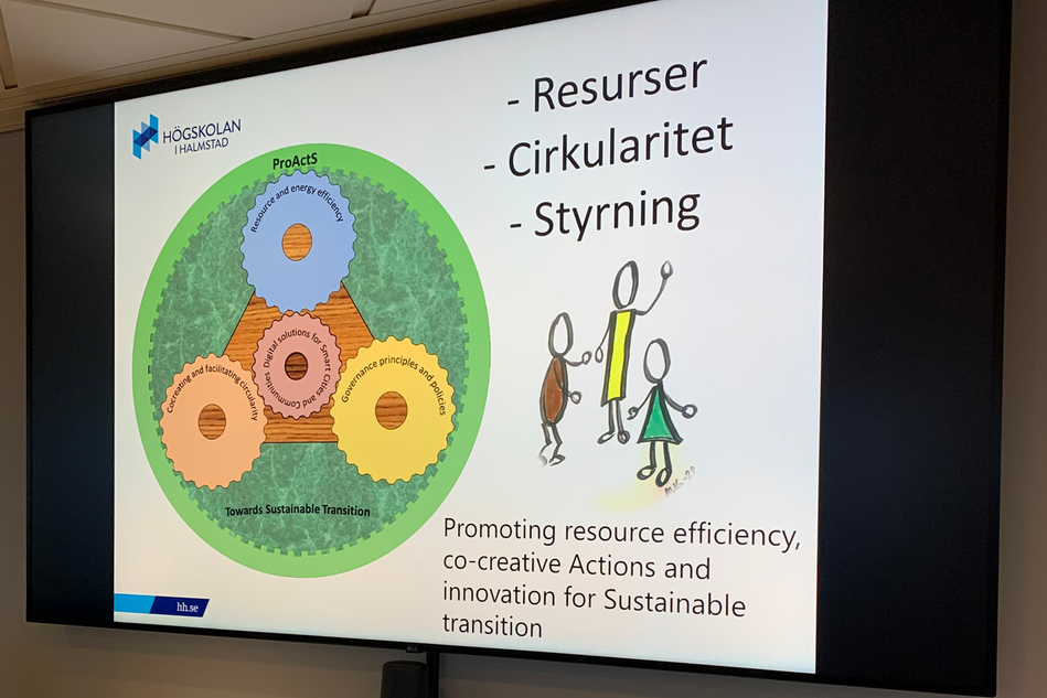 En skärm visar en beskrivning av forskningsprogrammet med hjälp av illustrationer. 