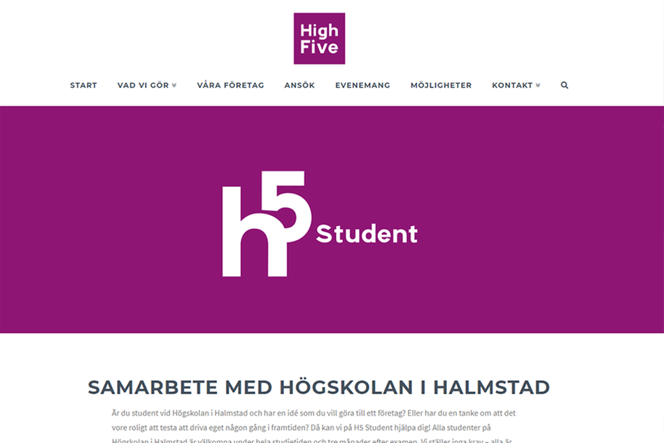 Skärmdump från webbsida med texten H5 Student.