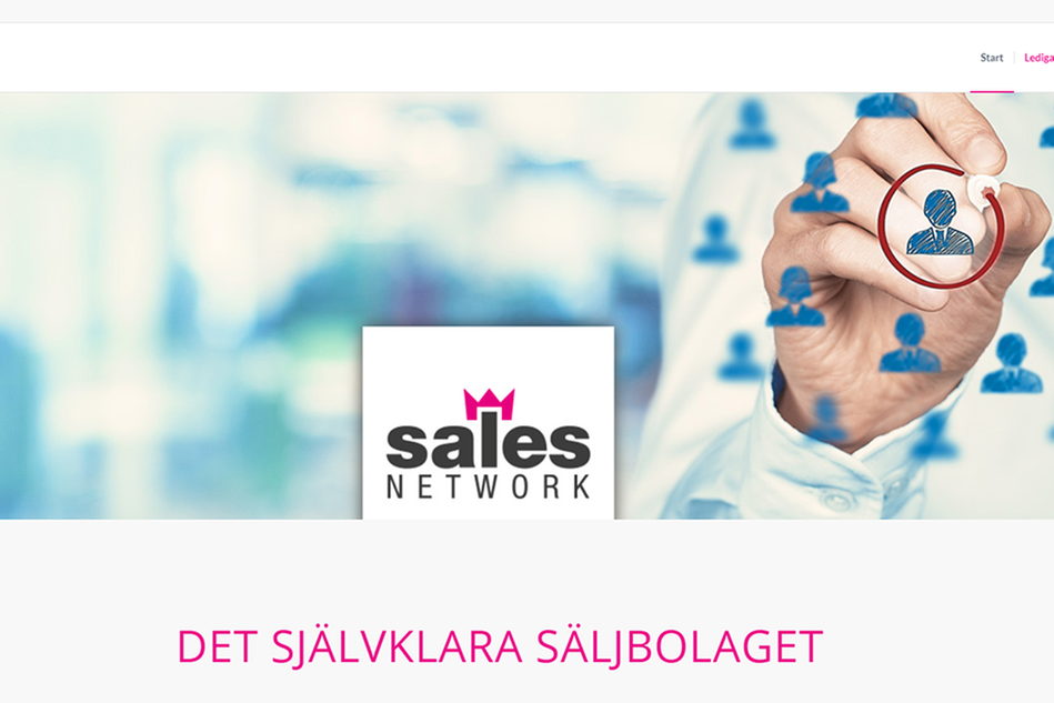 Skärmdump från webbsida med texten Sales Network Det självklara säljbolaget.