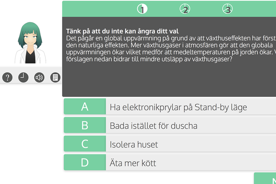 Skärmdump på enkätfråga, en tecknad läkare visas bredvid frågan.