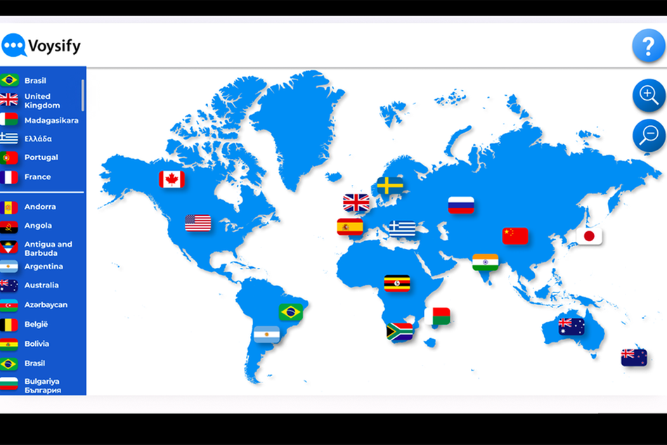 Skärmbild över världskarta med vissa länder utmarkerade med sina flaggor.