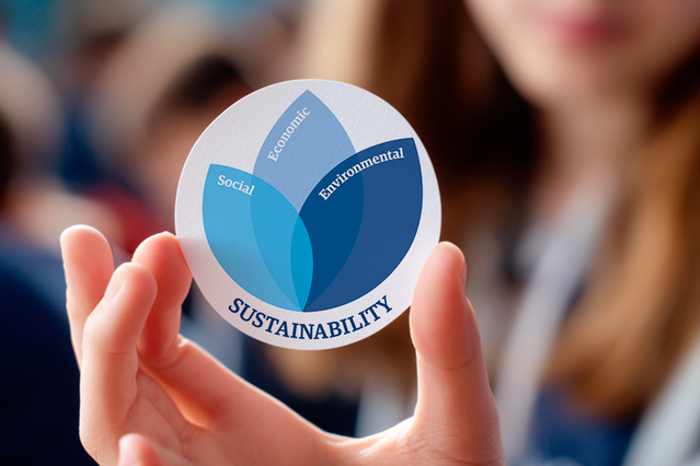 A symbol showing the three dimensions of sustainability.