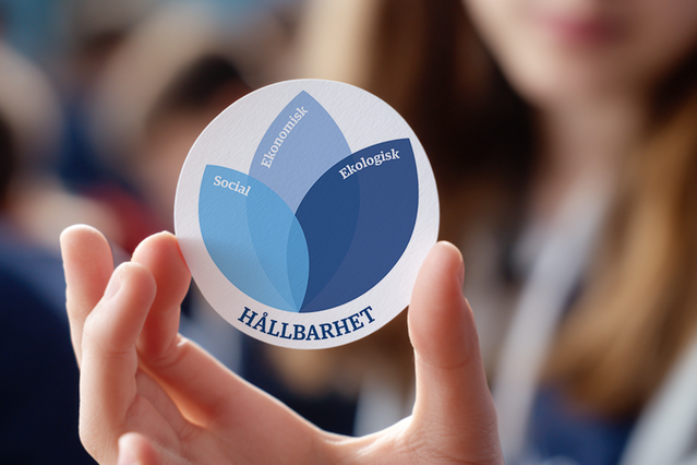 En symbol som visar de tre dimensionerna av hållbar utveckling. Illustration