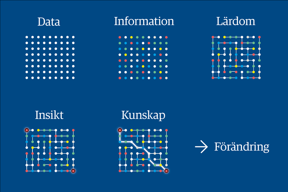 Illustration with dots, going from data to change.