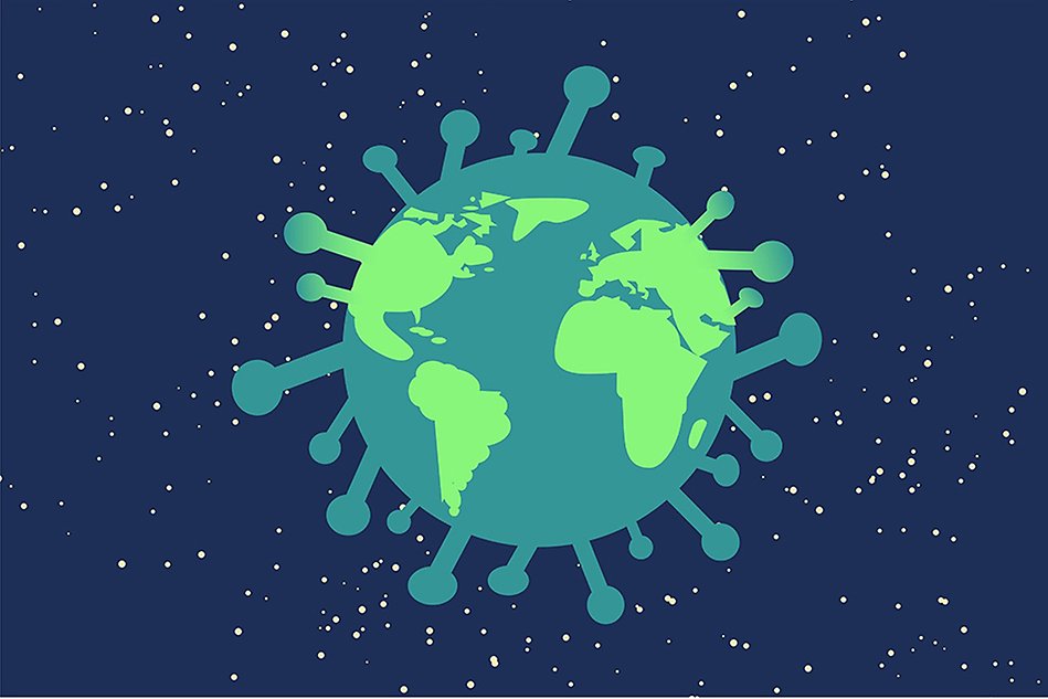 The earth depicted as a corona virus. Illustration.