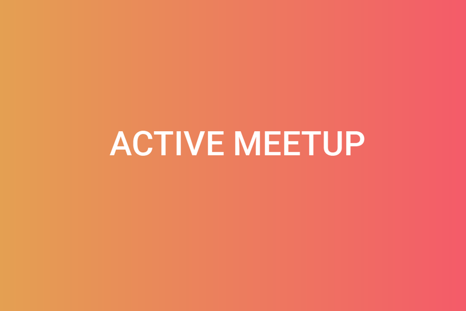 Vit text ACTIVE MEETUP mot orange-rosa bakgrund.