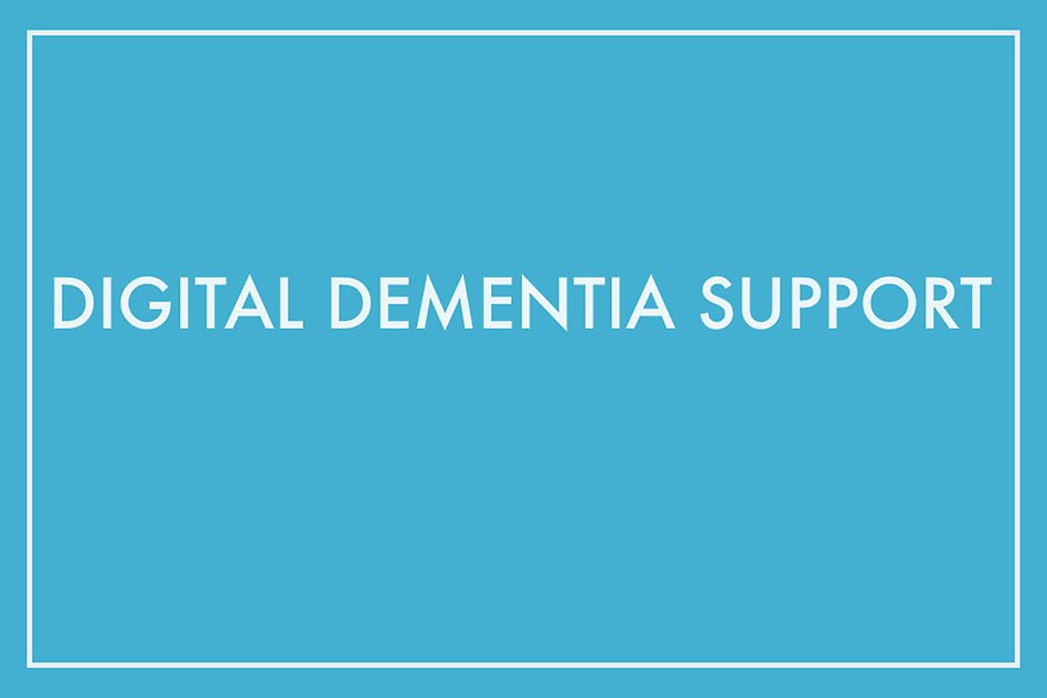 Blå bakgrund med vit text Digital Dementia Support.